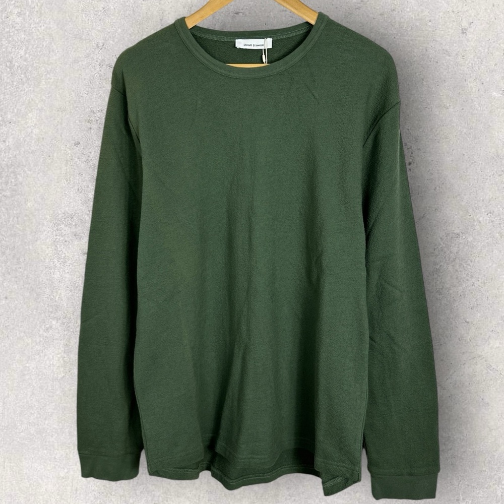 Samsoe Green Textured Crew Neck Sweater Mens Size XL Thyme Knit Cotton NEW‎ NWT
